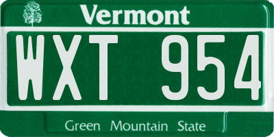 VT license plate WXT954