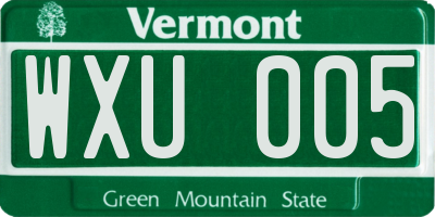 VT license plate WXU005