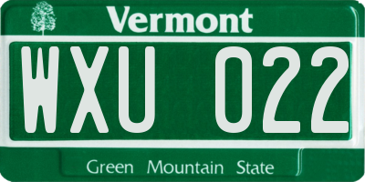 VT license plate WXU022