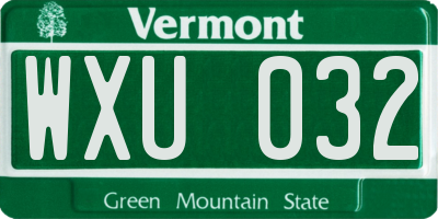 VT license plate WXU032