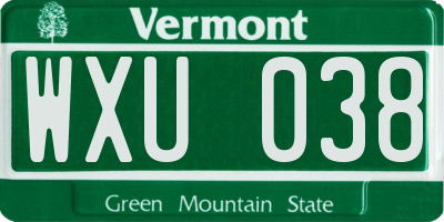 VT license plate WXU038