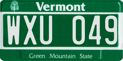VT license plate WXU049