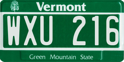 VT license plate WXU216