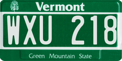 VT license plate WXU218