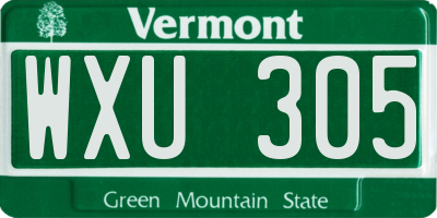 VT license plate WXU305