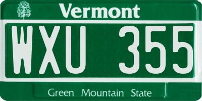VT license plate WXU355