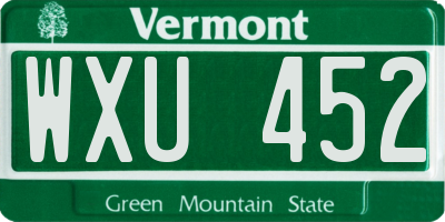 VT license plate WXU452
