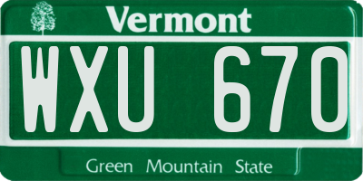 VT license plate WXU670