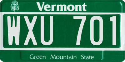 VT license plate WXU701