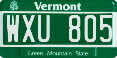 VT license plate WXU805