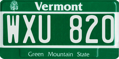 VT license plate WXU820