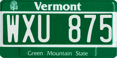 VT license plate WXU875