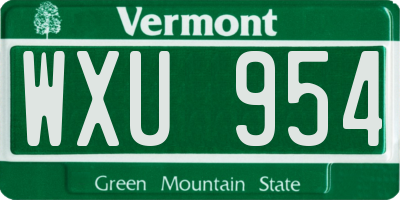 VT license plate WXU954