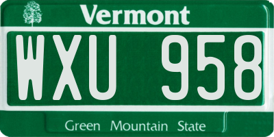 VT license plate WXU958