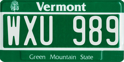 VT license plate WXU989