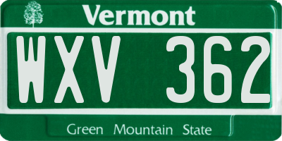 VT license plate WXV362