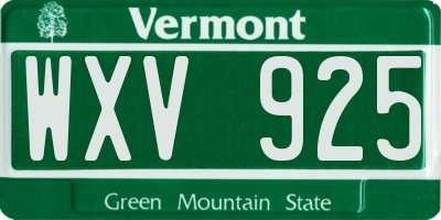 VT license plate WXV925