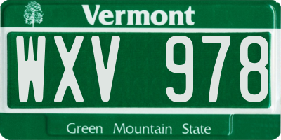VT license plate WXV978