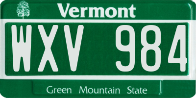 VT license plate WXV984