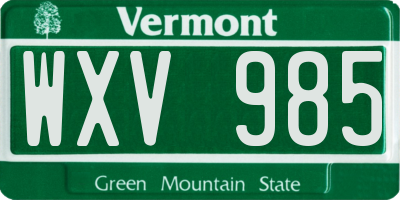 VT license plate WXV985
