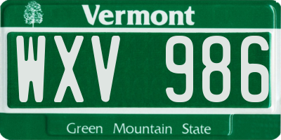 VT license plate WXV986