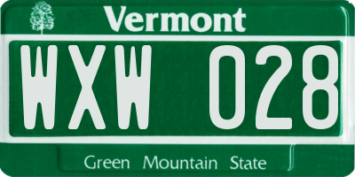 VT license plate WXW028