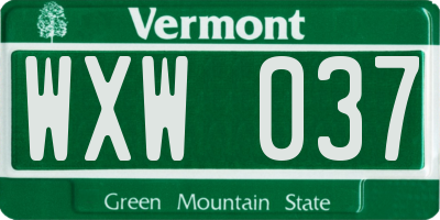 VT license plate WXW037