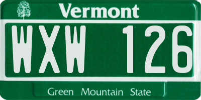 VT license plate WXW126