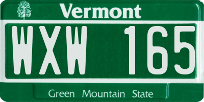 VT license plate WXW165