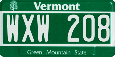 VT license plate WXW208