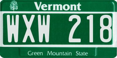 VT license plate WXW218