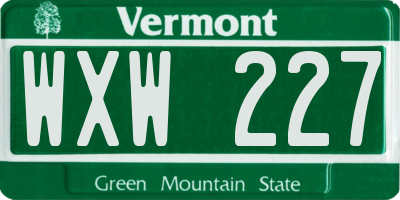 VT license plate WXW227