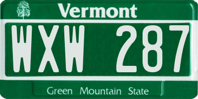 VT license plate WXW287