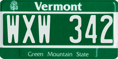 VT license plate WXW342