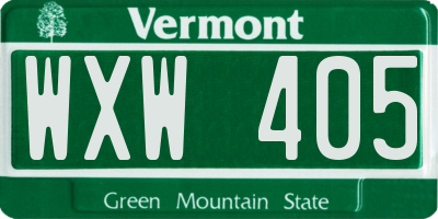 VT license plate WXW405