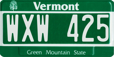 VT license plate WXW425