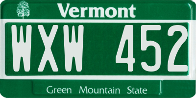 VT license plate WXW452