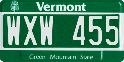 VT license plate WXW455