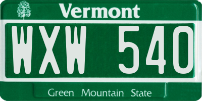 VT license plate WXW540