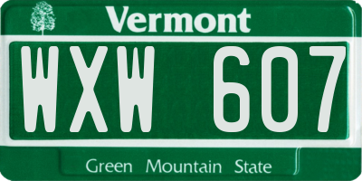 VT license plate WXW607