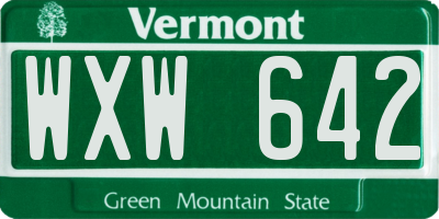 VT license plate WXW642