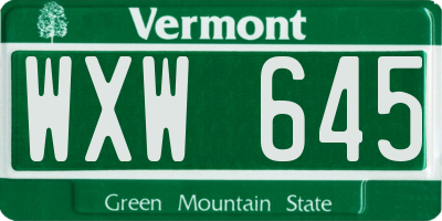 VT license plate WXW645
