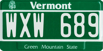 VT license plate WXW689