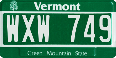 VT license plate WXW749