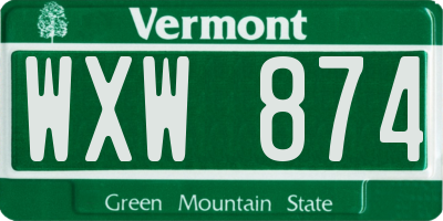 VT license plate WXW874