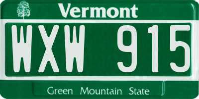 VT license plate WXW915