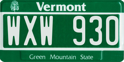VT license plate WXW930
