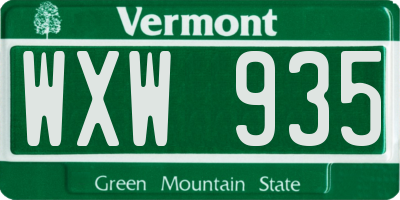 VT license plate WXW935