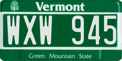 VT license plate WXW945