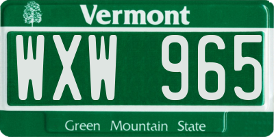 VT license plate WXW965